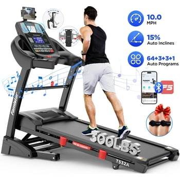 Famistar 4.5HP Folding Treadmill for Home with 15 Auto Incline, Smart APP, 300lbs, HiFi Bluetooth Speakers, 64 Programs, 10MPH Speed, Foldable EleTreadmill Running Machine, Knee Strap Gift