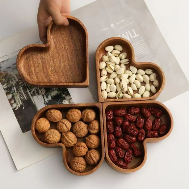 pstuiky Caja apilable para frutos secos, bandeja de madera maciza, bandeja de colores originales, bandeja en forma de corazón de pino (2 unidades)
