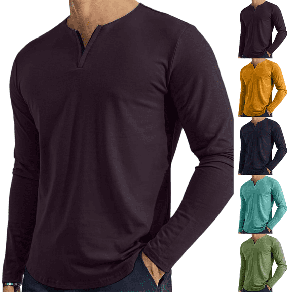 Mens Long Sleeve Henley Shirt Soft Polyester Moisture Wicking UPF 80 Casual Basic Tee Brown 3XL