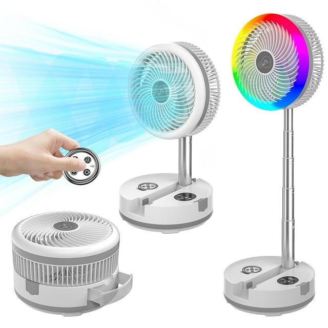 NeoFeel Ventilador con batería recargable de 20000 mAh con control remoto/luz LED/temporizador, ventilador de piso con pedestal oscilante portátil con batería de 112 horas para dormitorio, fiesta, cam