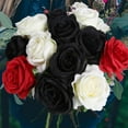 thumbnail image 5 of Morttic 12Pcs Roses Artificial Flowers Bulk Fake Silk Black Roses Bouquet with Long Stem, Faux Roses Flowers for Wedding Home Decorations Floral Arrangement Party Table Decor (Black), 5 of 8
