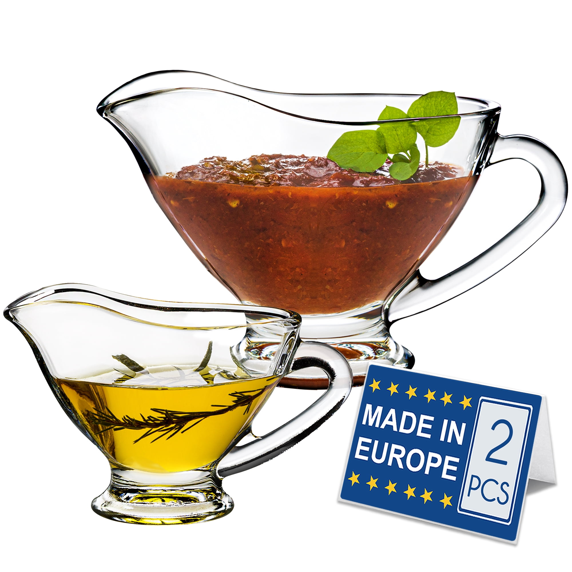 Crystalia Gravy Boat Saucer Set Clear Glass, Large and Small Condiment