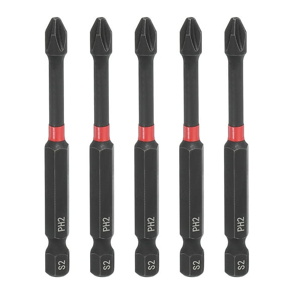 5pcs #2 Phillips Impact Screwdriver Bit PH2 1/4" Hex Shank 3" (75mm) Long Magnetic Cross Head Drill Bits S2 Steel Industrial Screw Driver for Impact Power Drivers, Black/Red
