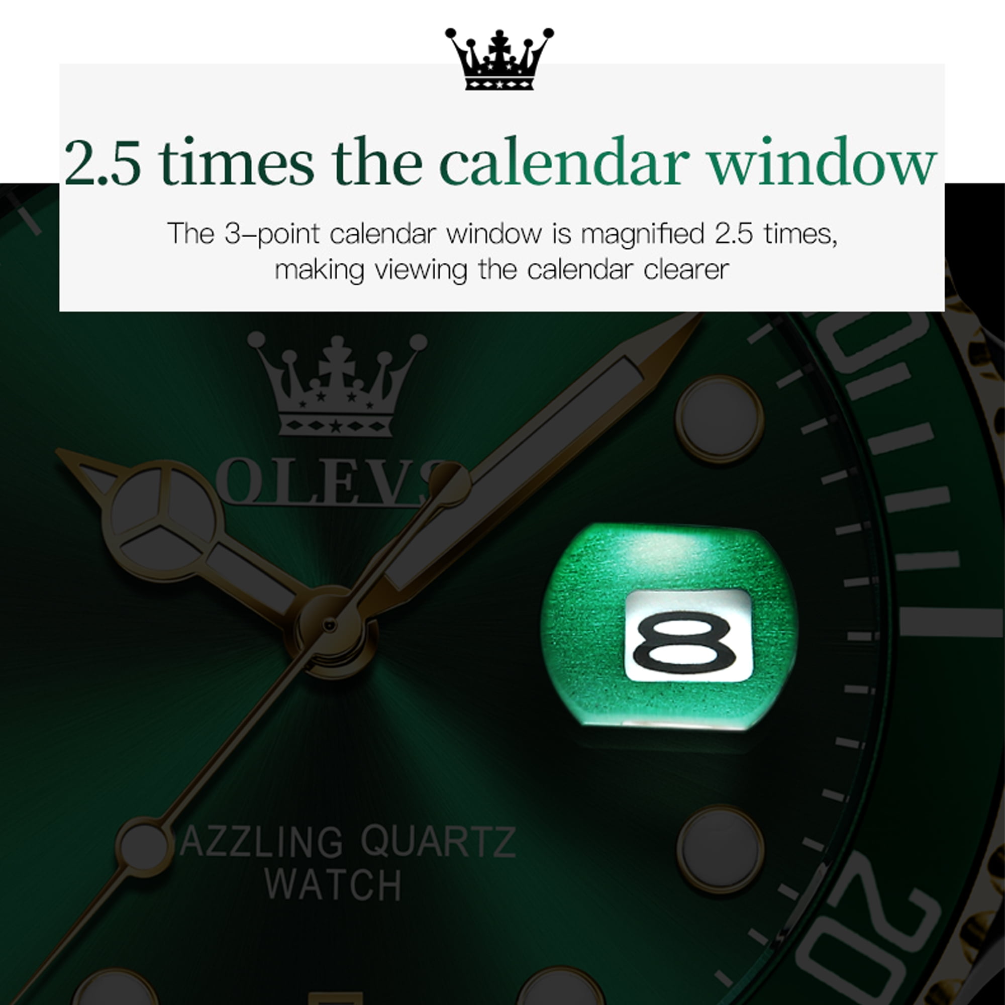 OLEVS Watches for Men Luxury Classic Dress Analog Quartz Fashion Two Tone Gold Plated Stainless Steel Date Waterproof Luminous Mens Wrist Watches Reloj Para Hombre Green/Black/Blue