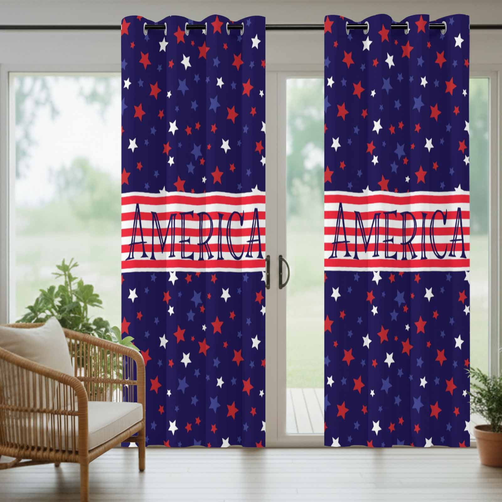 Independence Day Star Outdoor Curtains for Patio, Modern American Red White Stripe Star Blue Sunshade Privacy Drapes Grommet Waterproof Outside Curtains for Porch/Cabana/Balcony 54"x 108", 1 Panel
