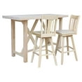 thumbnail image 5 of 3-Piece Bar Height Solid Wood Dining Set with 72" x 28" Table and 2 Splat Back Swivel 30 in. Seat Height Bar Stools - Unfinished, 5 of 7