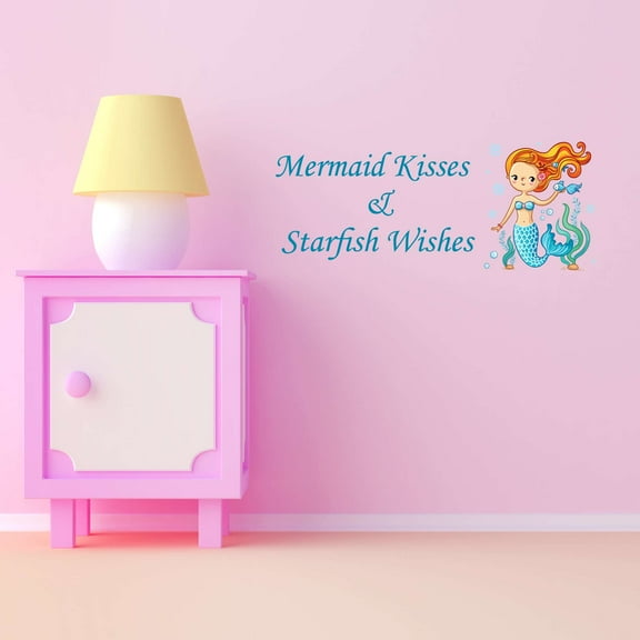 Mermaid Kisses And Starfish Wishes Mermaids Vibes Seahorse Statfish Princess Fish Starfish Queen Sweet Dreams Bedtime Unicorn Lovely Dream Holiday Decorating Wall Decal Sticker - Size: 20 In X 8 In