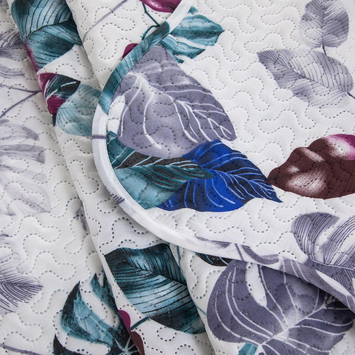 Marina Decoration Rich Printed Embossed Pinsonic Coverlet Bedspread Ultra Soft Bedding Summer Quilt Set with Shams, Modern Green Leaves Pattern