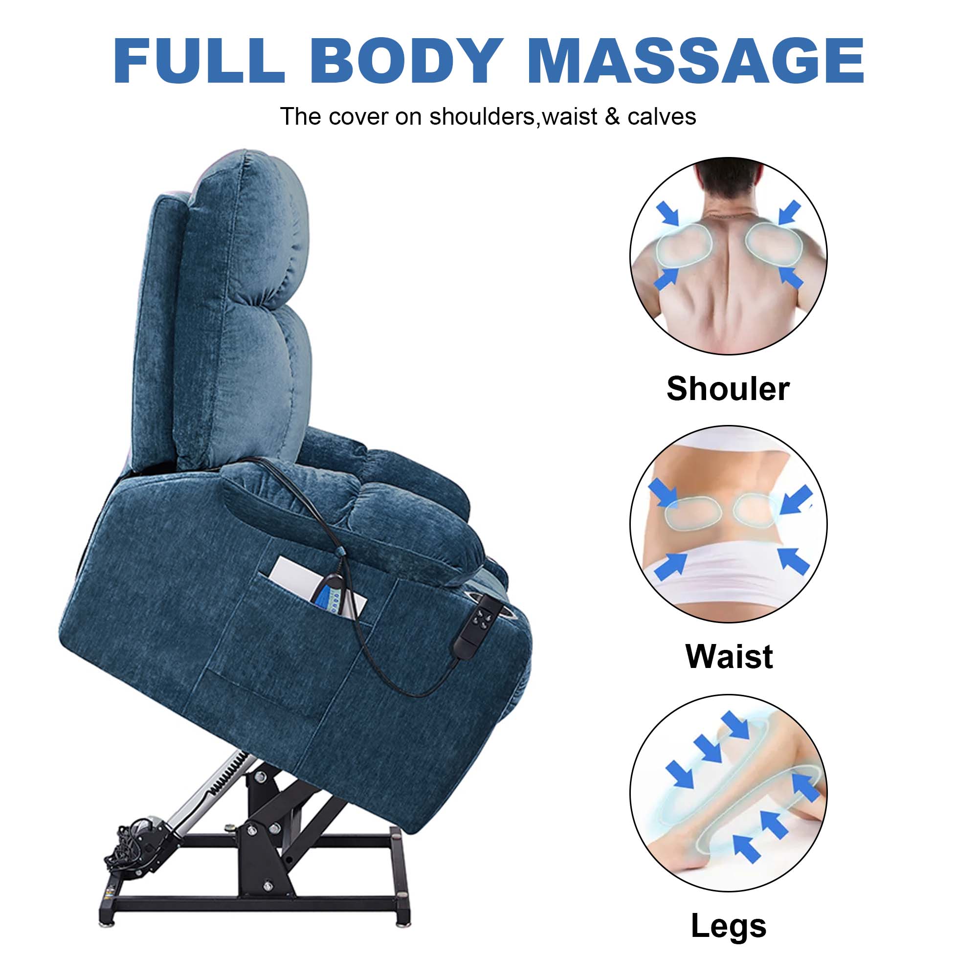 Aukfa Massage Recliner Electric Chair with Heat, Power Lift Chair for Elderly, Blue