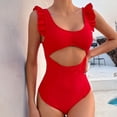 thumbnail image 4 of Fesfesfes Swimsuit for Women Bikini Solid Hollow Out One-Piece Swimwear Swimsuit Beachwear Set, 4 of 9