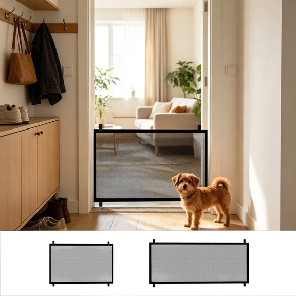 Retractable Pet Gate, Expandable Dog Barrier for Doorway Hallway Stairs, Adjustable Mesh Safety Fence, Portable No Drill Isolation Partition for Home, 43.31" x 28.35", AKLJWH