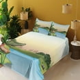thumbnail image 3 of Ambesonne Reptile Fitted & Top Sheet Set with Shams, Palms Crocodiles Humor, Green Blue, 3 of 5