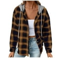 thumbnail image 2 of Aloohaidyvio Hooded Flannel Shirt Women Plaid Jacket Long Sleeve Button Down Blouse Casual Fashion Shacket Tops, 2 of 6