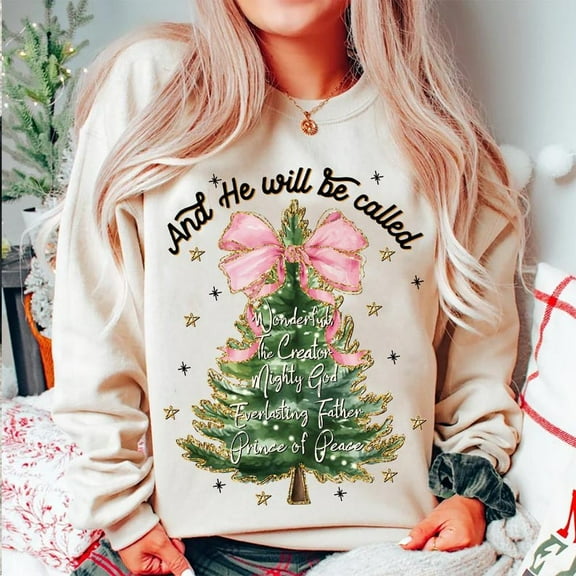 Oh Come Let Us Adore Him Sweater, Christian Christmas Tree Jesus Cross Watercolor Sweatshirt