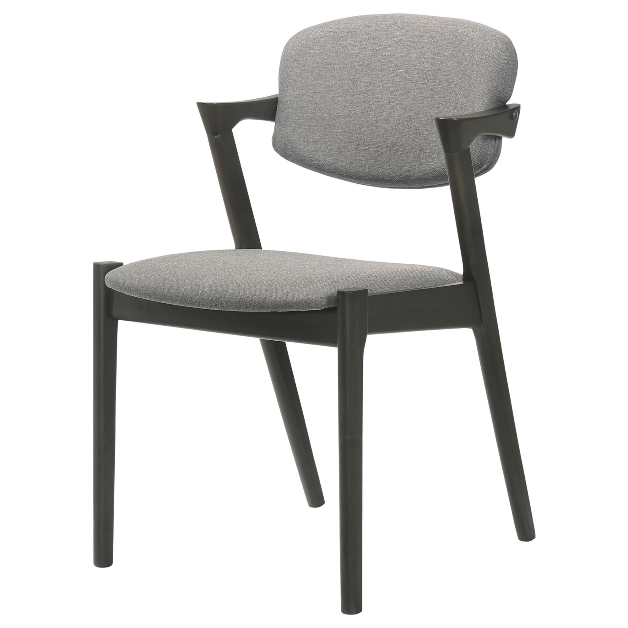 Mid-Century Modern Dining Chairs Set of 2 - Brown Grey Upholstered Seat & Back, Black Frame, Z-Shape Design - Perfect for Kitchen & Dining Room (30"H x 20.25"W)
