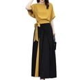thumbnail image 2 of Favoffer Women's Color Block 2-Piece Casual Outfit Short Sleeve Tie-Waist Top and Wide Leg Pants Set, 2 of 8