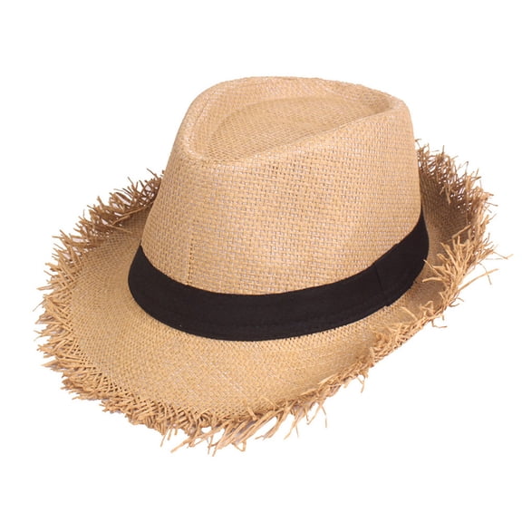 56-58 cm hat circumference men and women broken grass edge top hat summer hat sunscreen breathable sun hat jazz hat - Khaki