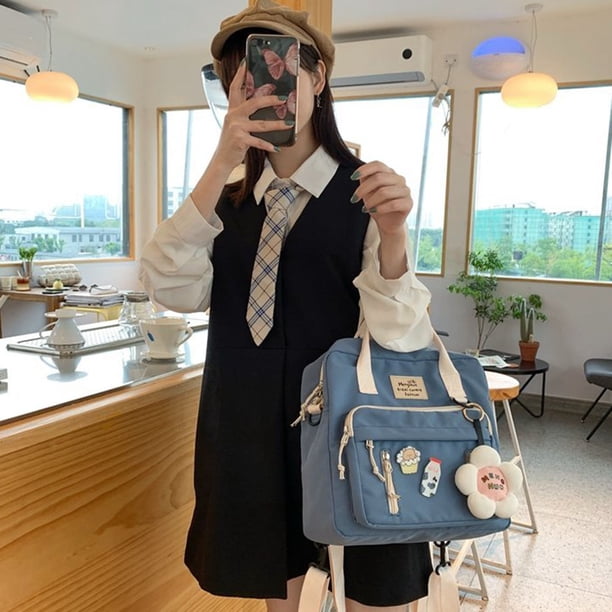 Mujeres Hit Color Messenger Bag Preppy Style School Mochila grande (Azul)