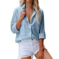 thumbnail image 2 of Blue Women Shirts, Fashion Womens Lmitation Cotton And Linen Slub Long Sleeve Pocket Button Tee Casual Popular Blouse Tops(S 3Xl),Women Shirts L, 2 of 8