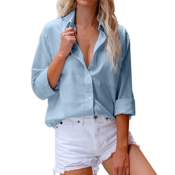 Clearance Sales Super Soft Free Button Down Shirts for Women Formal Work Dress Blouses Tops Womens Button Down Shirts Boyfriend Long Sleeve Oversized Blouses Tops