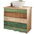 thumbnail image 2 of Farmhouse Dark Sage Green Brown Cabinet Curtains 35"W x 35"L, Vintage Wooden Striped Sink Skirt for Bathroom Vanity Kitchen Self Adhesive, Dust-Proof Privacy Curtain for Shelves Closet Laundry Pantry, 2 of 9