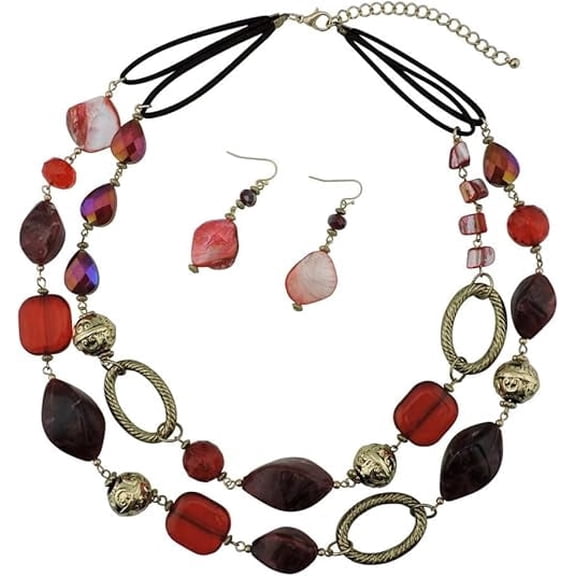 Bocar 2 Strand Statement Choker Shell Necklace and Earring Set for Women Gift