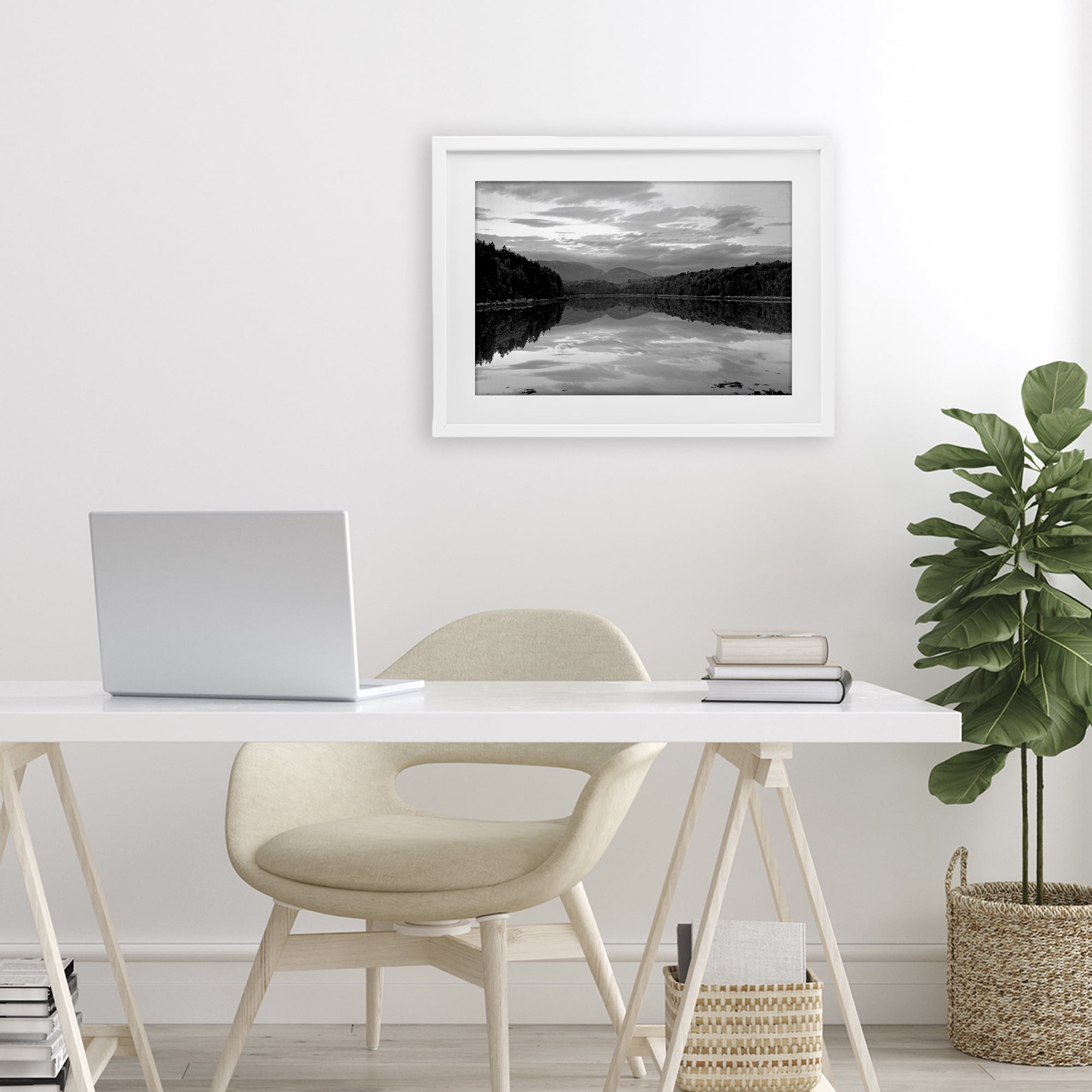 Stupell Industries Acadia Reflection in Monochrome White Framed Print Under Glass, design by MJ Photography