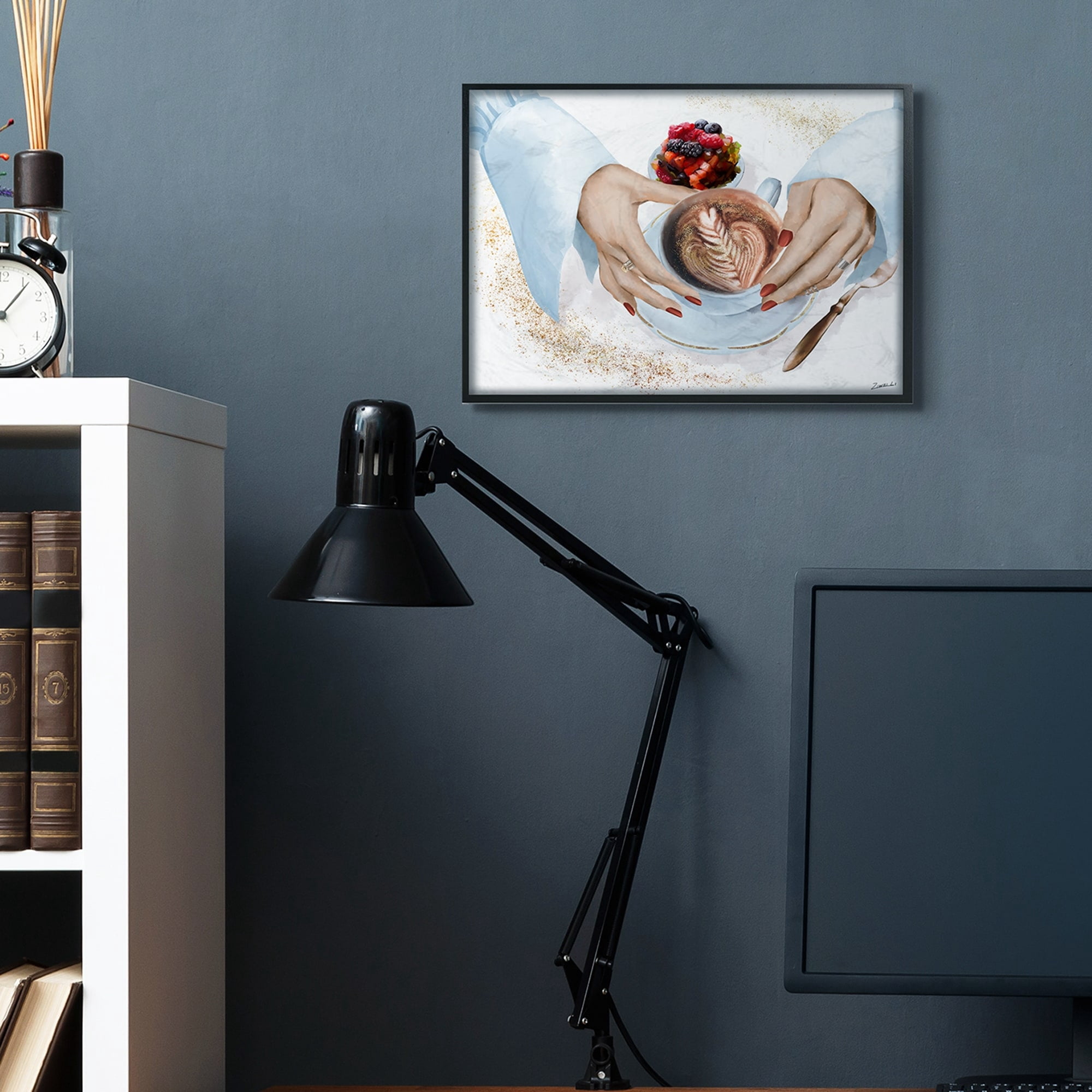 Stupell Industries Hands Holding Cappuccino Glam Fashion Detail Grey Framed, 11 x 14, Design by Ziwei Li