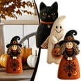 thumbnail image 2 of 3-Piece Halloween Wooden Figurine Set, Black Cat, Ghost and Witch Tabletop Decorations with Freestanding Bases, Retro Farmhouse Shelf Sitters for Mantel, Tiered Tray, Entryway and Party, 2 of 8