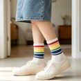 thumbnail image 4 of Unisex Rainbow Striped Crew Socks Soft Breathable Mid Calf Socks Colorful Ribbed Cuff Fashion Casual Socks for Men Women Daily Street Holiday Outfit,1 Pair, 4 of 4