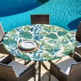 thumbnail image 5 of Palm Leaves Round Tablecloth 36-44 Inch Round Fitted Table Cloth with Elastic Edge, Green Blue Tropical Plants Summer Country Waterproof Table Cover Protector for Outdoor Picnic Party Dining, 5 of 6