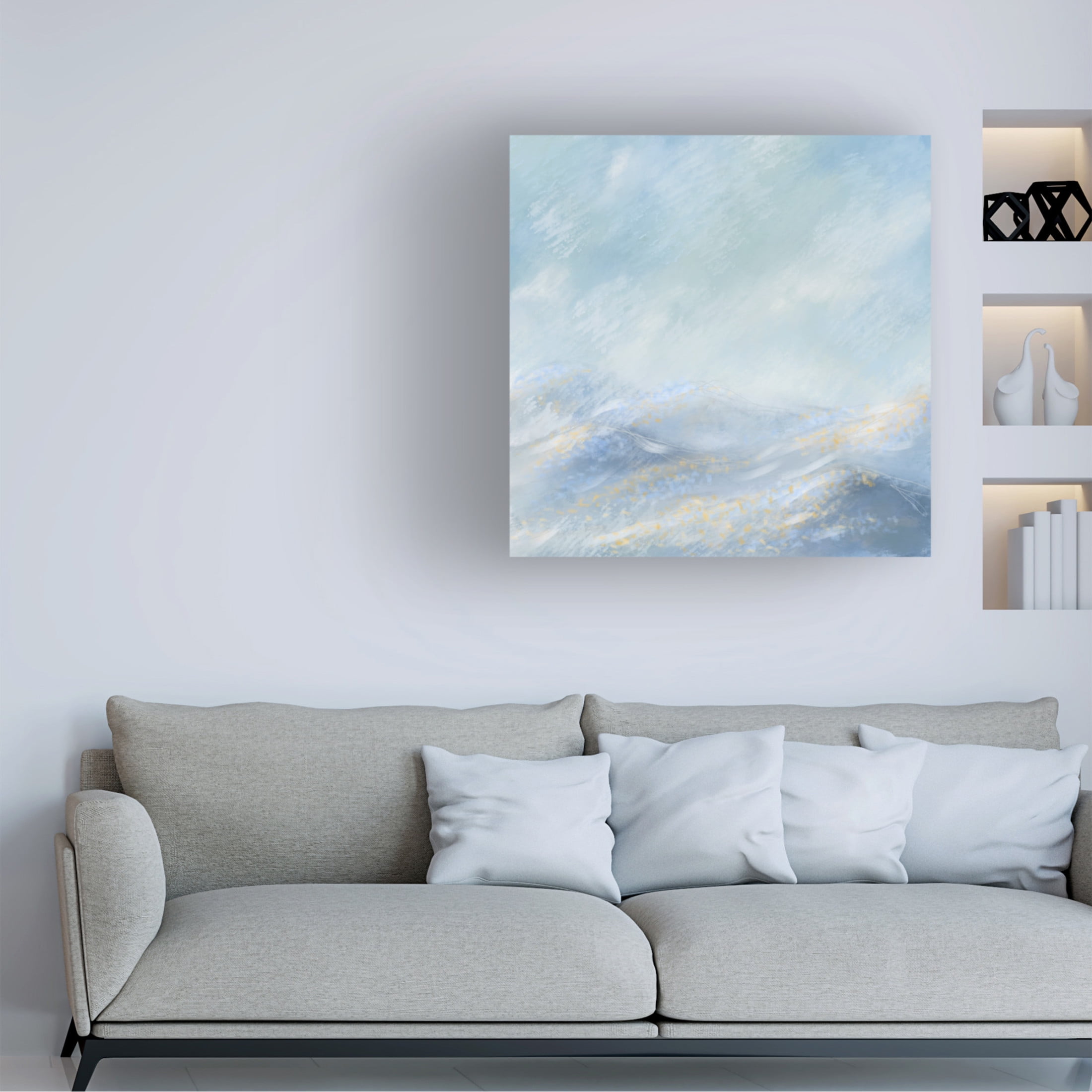 Canvas Wall Art - Line and Brush 'Rolling Blue Mountains' Wall Art for Living Room, Bedroom, or Office Décor by Trademark Fine Art - 35 x 35 Inches