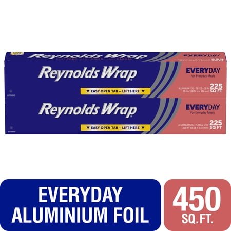 Reynolds Wrap Everyday Strength Aluminum Foil, 225 sq ft Rolls, 2 Pack