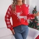 thumbnail image 4 of Suéter de punto de cuello redondo suelto para mujer Otoño Invierno 2024 Suéter informal de manga larga con renos a cuadros Top navideño, 4 of 5