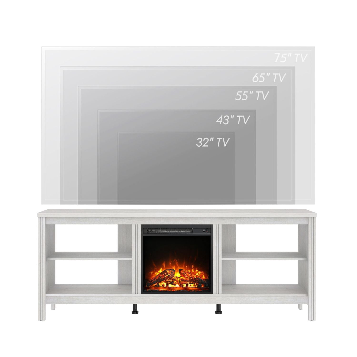 Fitueyes TV Stand for 65+ inch TV Entertainment Center, Fireplace TV Console Table for 55/65/75 inch TV with 4 Storages for Living Room Bedroom, Gray White
