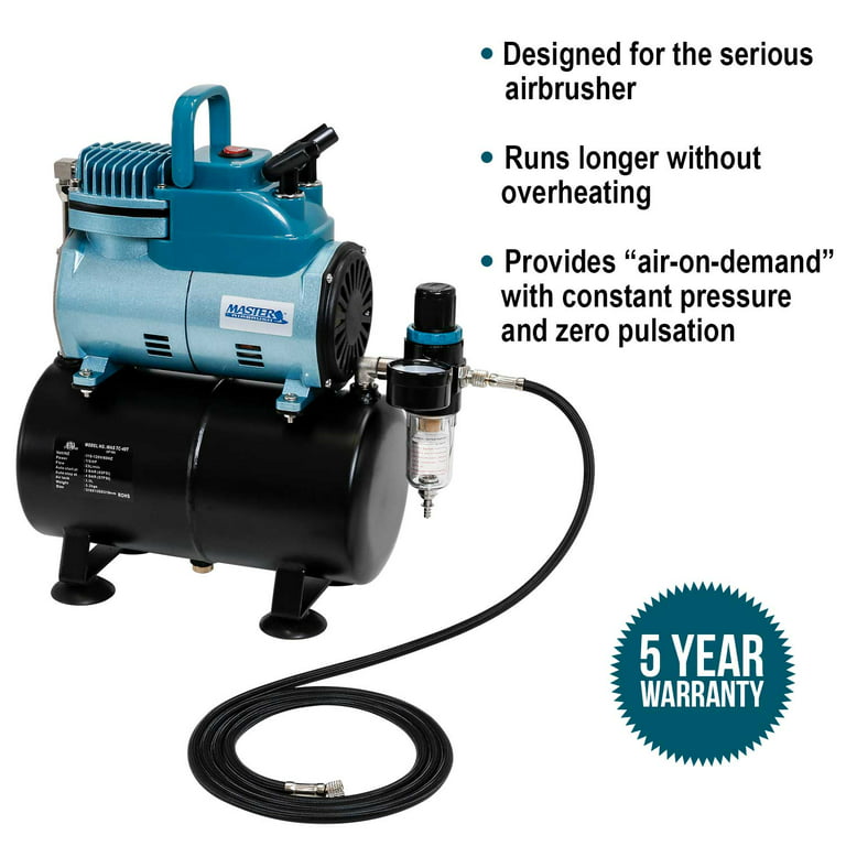 PointZero 1/5 HP Airbrush Compressor with Regulator, Gauge and Water Trap -  Quiet Portable Air Pump