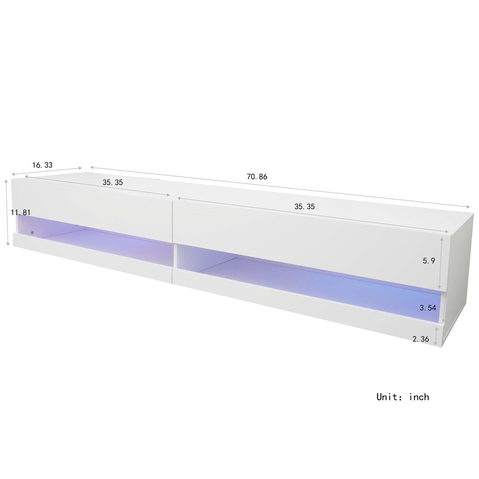 Wall Mounted Floating 80 TV Stand with 20 Color LEDs White