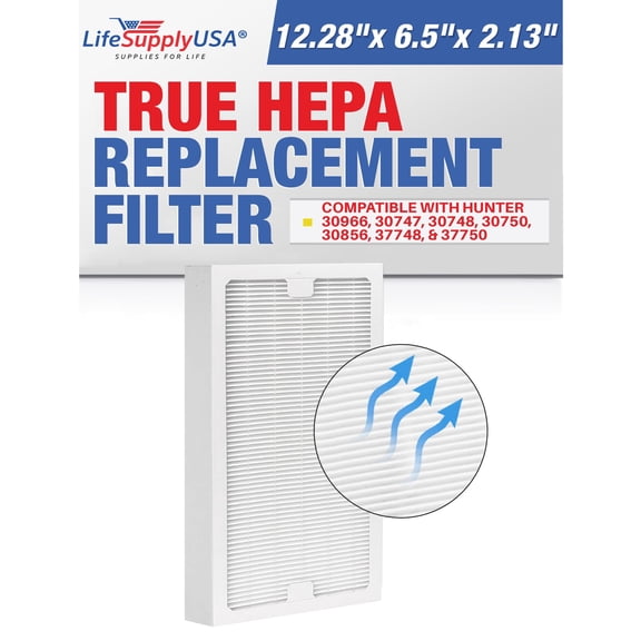 LifeSupplyUSA True HEPA Filter Replacement Compatible with Hunter 30966, 30747, 30748, 30750, 30856, 37748, 37750 Air Purifier