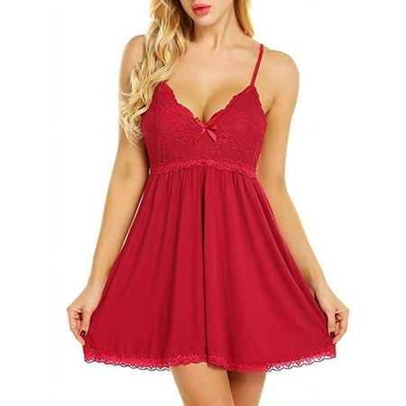 LilyLLL Womens Babydoll Lingerie Cami Nightdress Plus Size Sleeveless Lace Nightie Gown