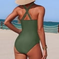thumbnail image 4 of BOBOGOJP Women Sexy One Piece Swimsuit V Neck Tummy Control Bathing Suits Hollow Monikini Swimwear Amry Green for Size S, 4 of 7