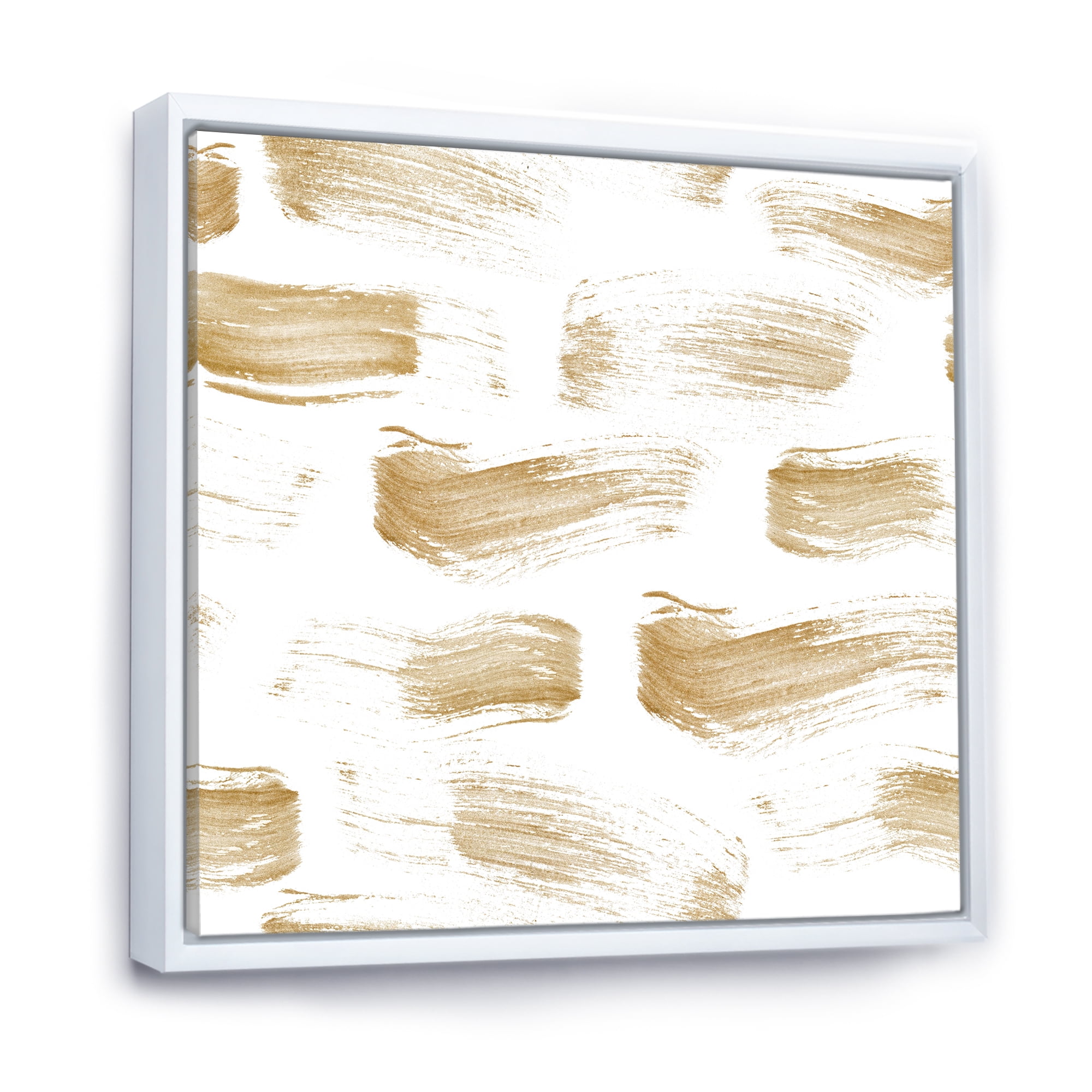 Golden Abstract Brush Strokes 16 in x 16 in Framed Painting Canvas Art Print, by Designart