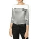 thumbnail image 5 of BLUSA CHIC PARA MUJER INSPIRE, TIRA A RAYAS, BLOQUE DE COLOR, MANGA LARGA, CAMISETA CASUAL, M NEGRO-BLANCO, 5 of 8