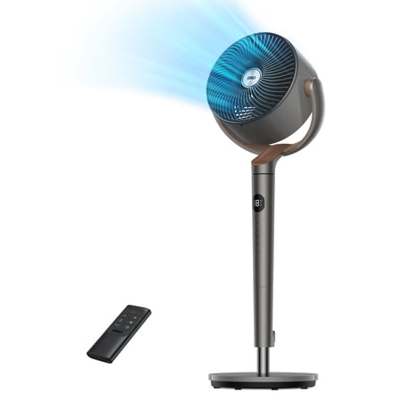 Dreo Fan for Bedroom, 120° 120° Oscillating Standing Fan, DC Motor, 80ft Air Circulator for Whole Room, 8 Speeds, 3 modes, Quiet Pedestal Fans, 23dB, Adjustable Height, Remote Control, 8H Timer