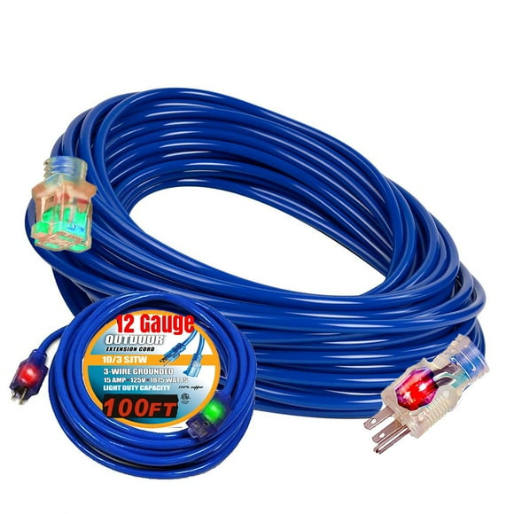 pizety 12/3 Extension Cord 100 ft Outdoor Indoor Heavy Duty 100 ft Extension Cord 12/3 12 Gauge Extension Cord 100 Foot Lighted 15 Amp 1875 Watts 12 Gauge Extension Cord 100 ft 12 Gauge