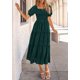 thumbnail image 3 of Vestido Midi PRETTYGARDEN Floral Verde con Cuello Cuadrado y Fruncido Talla S, 3 of 6