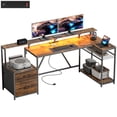 thumbnail image 1 of HOMCOM 76" Reversible Gaming Desk with RGB Lights & USB Ports, Rustic Brown, 1 of 10