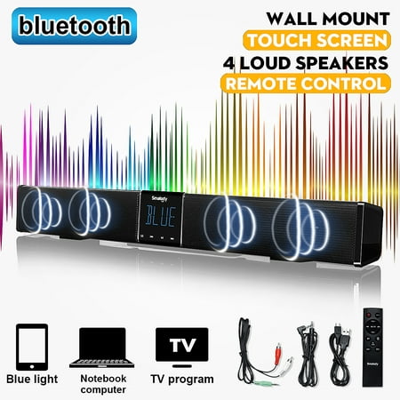 SMALODY Powerful Home Theater TV Soundbar LED Touch Screen Wireless B luetooth Stereo Sound Bar Surround Stereo Speaker Subwoofer Wall Hanging/Flat +Remote TF AUX For PC