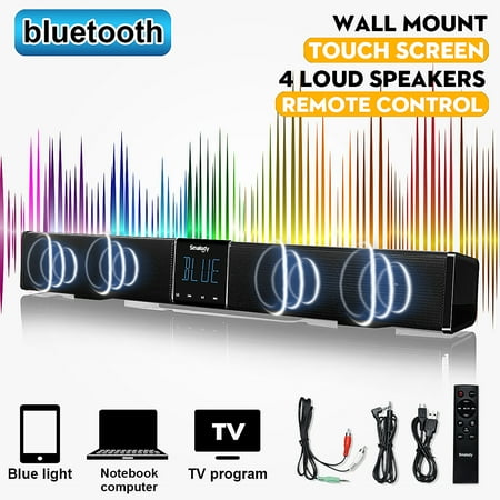 SMALODY P owerful LCD Display TV Soundbar Wireless B luetooth 4.2 Sound Bar Surround Home Theater Speaker Subwoofer Wall Hanging/Flat TF AUX For PC Computer (Best Speakers For Flat Screen Tv)