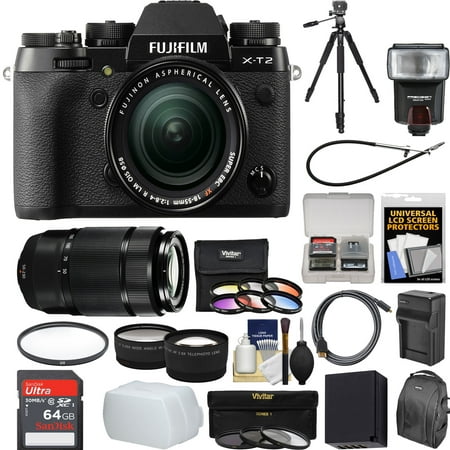 FUJIFILM X-T2 Mirrorless Digital Camera with 18-55mm Lens & Fujifilm 50-230mm f/4.5-6.7 XC OIS II Zoom Lens Deluxe Bundle