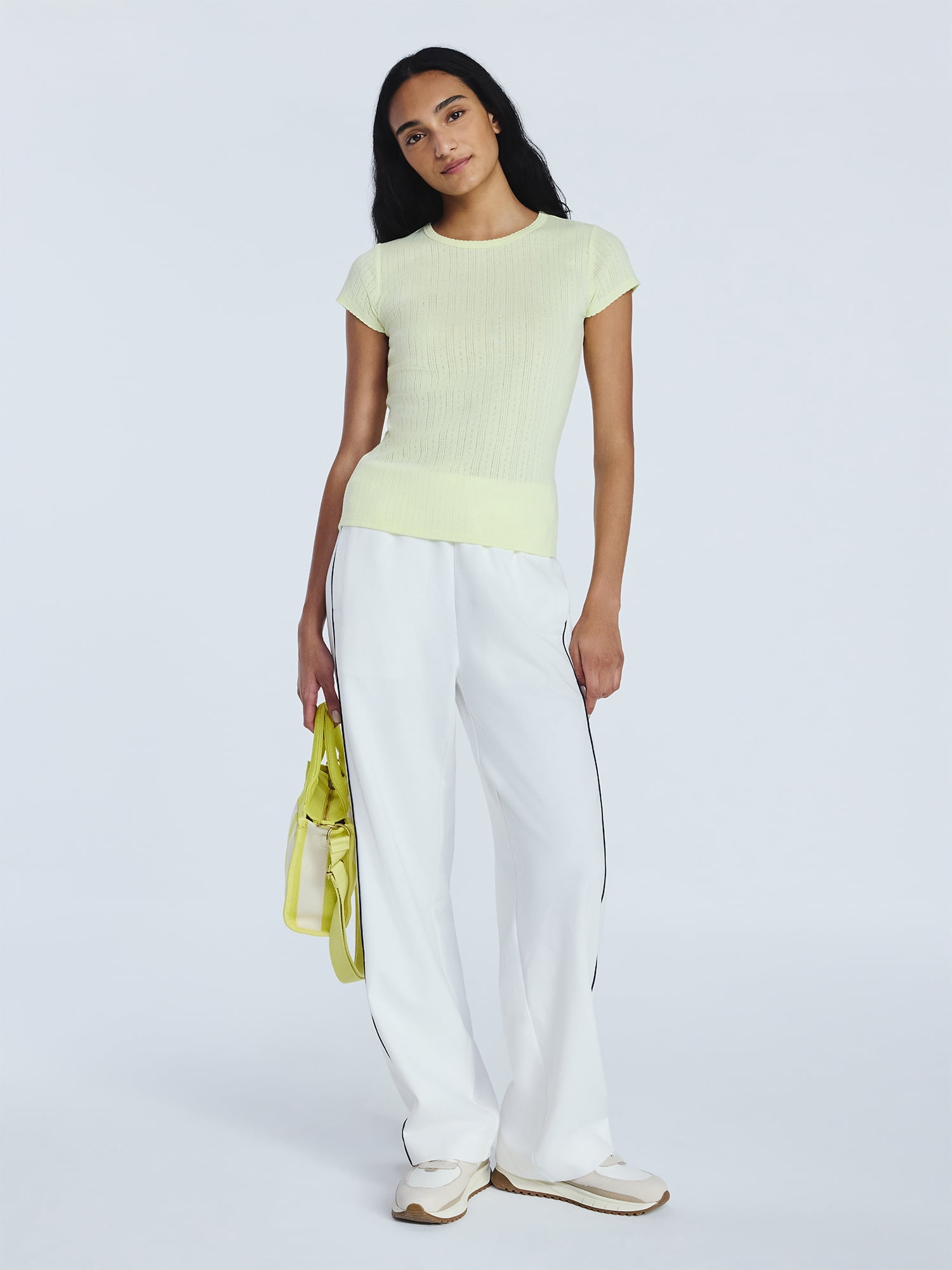 Free Assembly Women's and Women's Plus Pointelle Mini Tee with Short Sleeves, Sizes XS-4X
